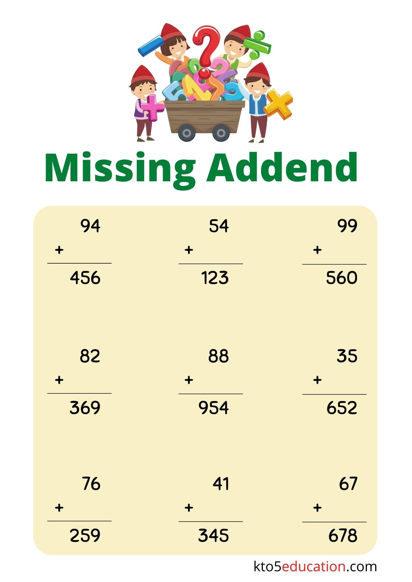 Missing Addends Worksheets Grade 1