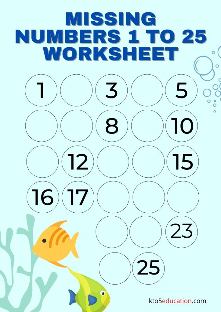 Free Missing Numbers 1 to 25 Worksheet - Kto5Education