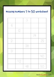 Missing Numbers 1 to 50 Worksheet
