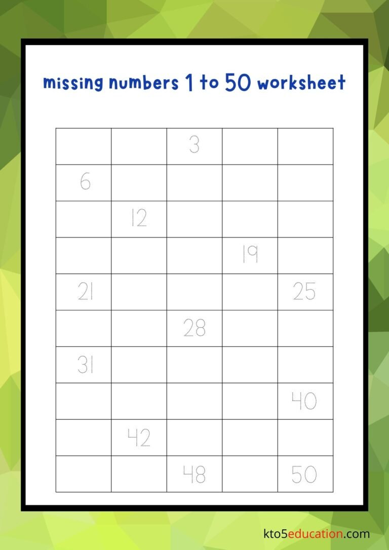 Free Missing Numbers 1 to 50 Worksheet