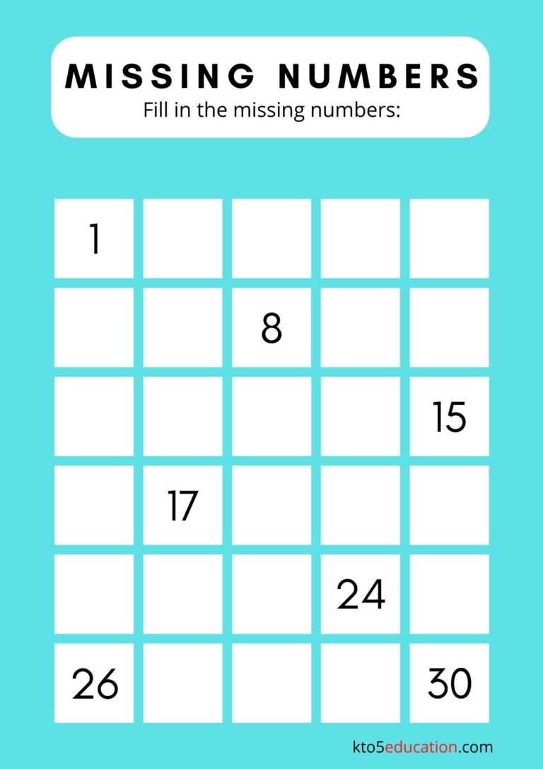 Free Missing Numbers to 30 Worksheet