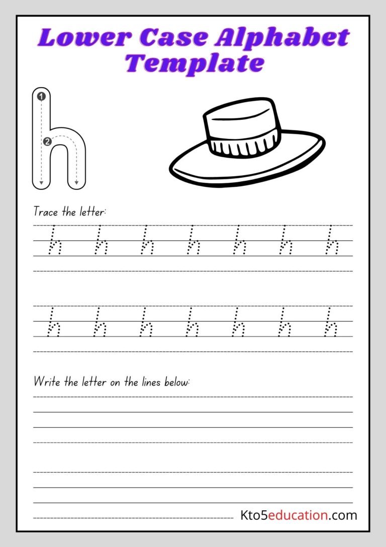 Free Printable Lower Case Alphabet Letter h worksheet