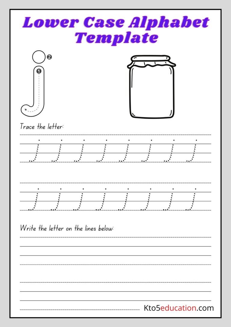 Free Printable Lower Case Alphabet Letter j worksheet