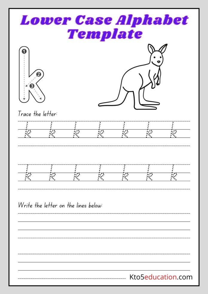 Free Printable Lower Case Alphabet Letter k worksheet