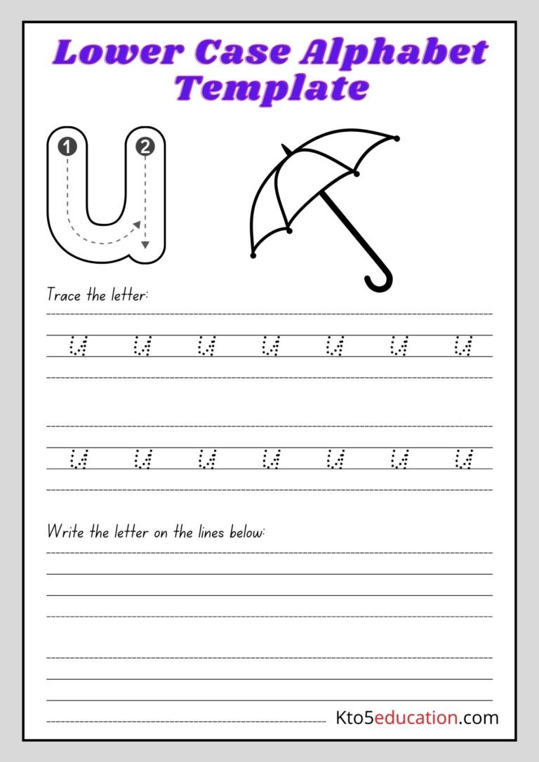 Free Printable Lower Case Alphabet Letter u worksheet