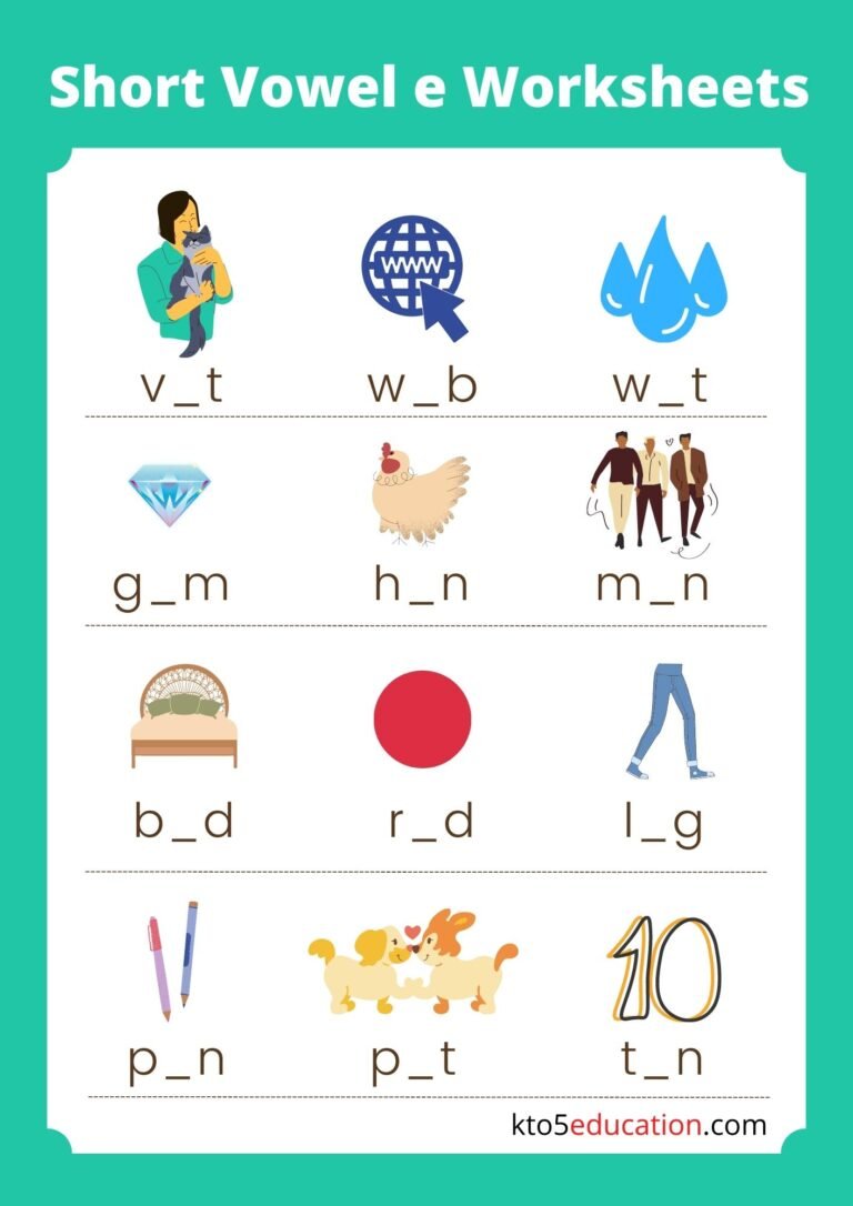 Free Short Vowel e Worksheets