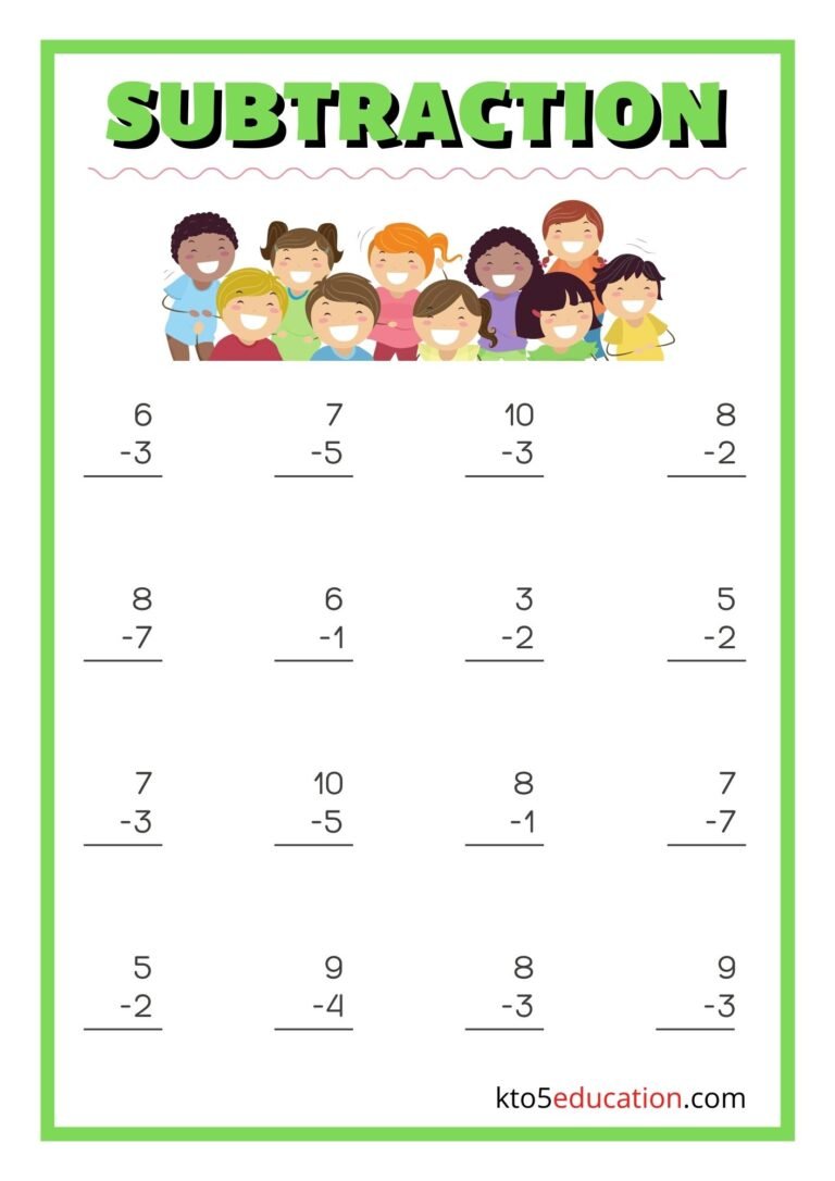 Free Worksheet For Grade 1 Subtraction