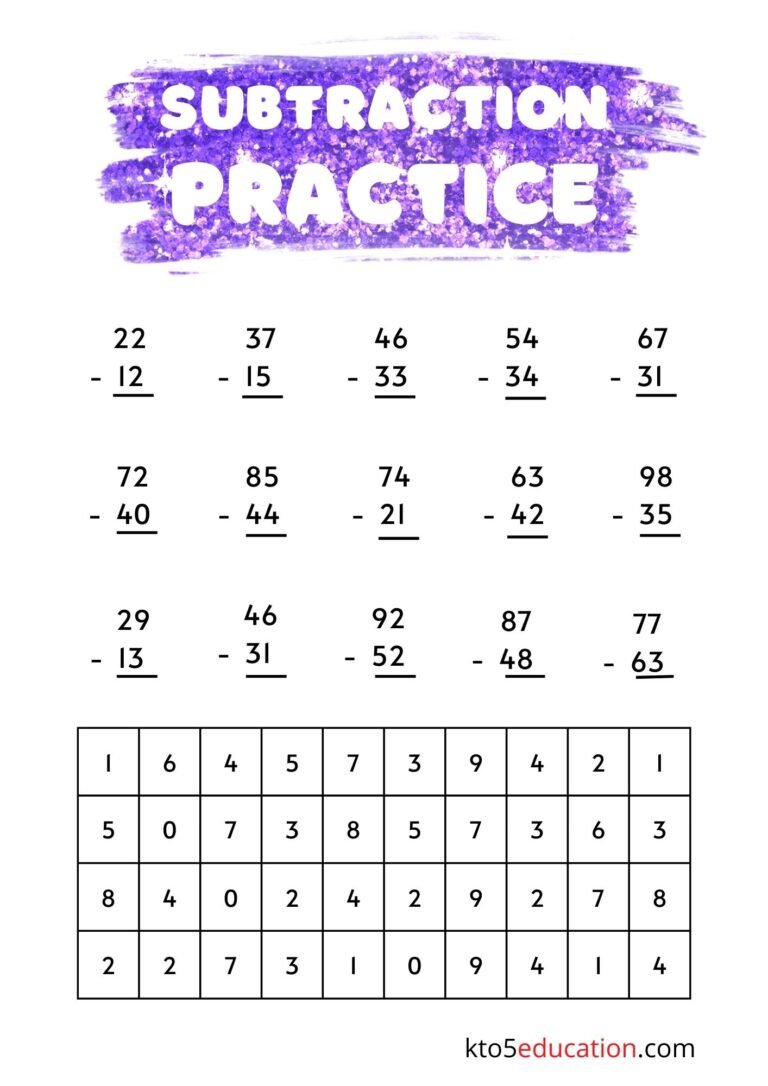 Worksheet Of Subtraction