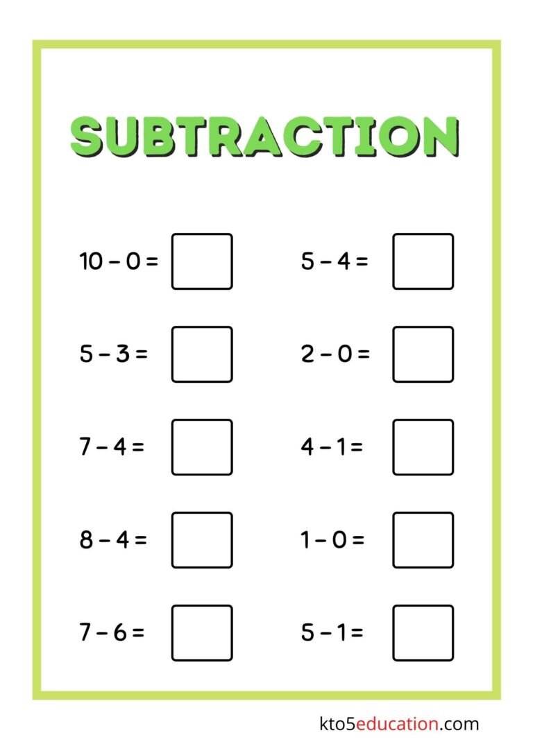 Free Worksheet Subtraction