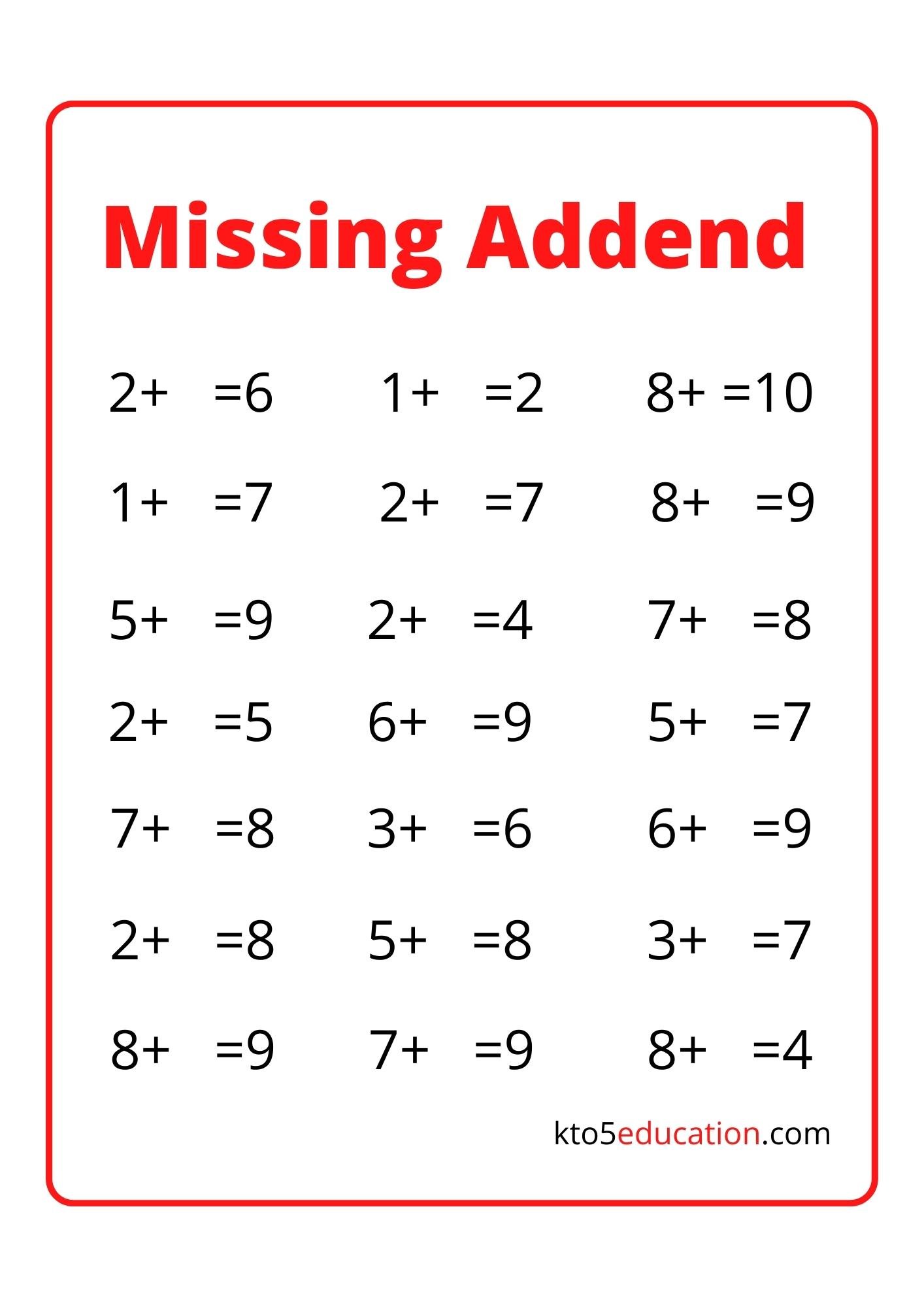 Worksheets On Missing Addends