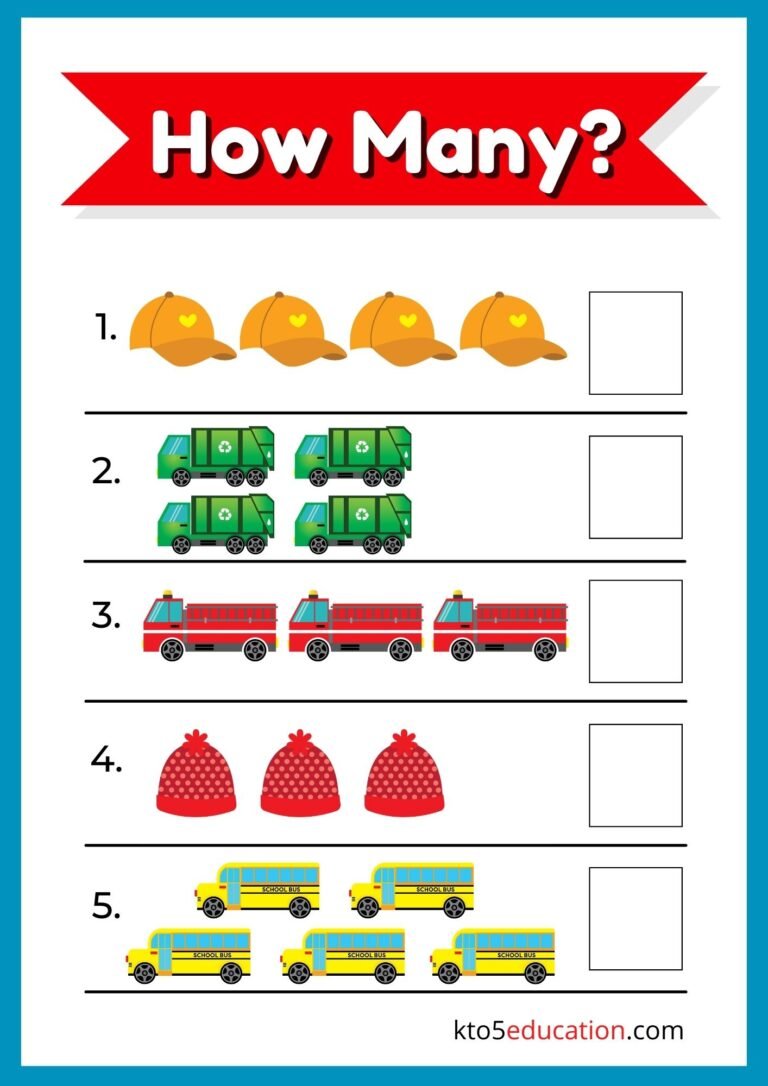 Fun Kindergarten Counting 1-5 Math Worksheet