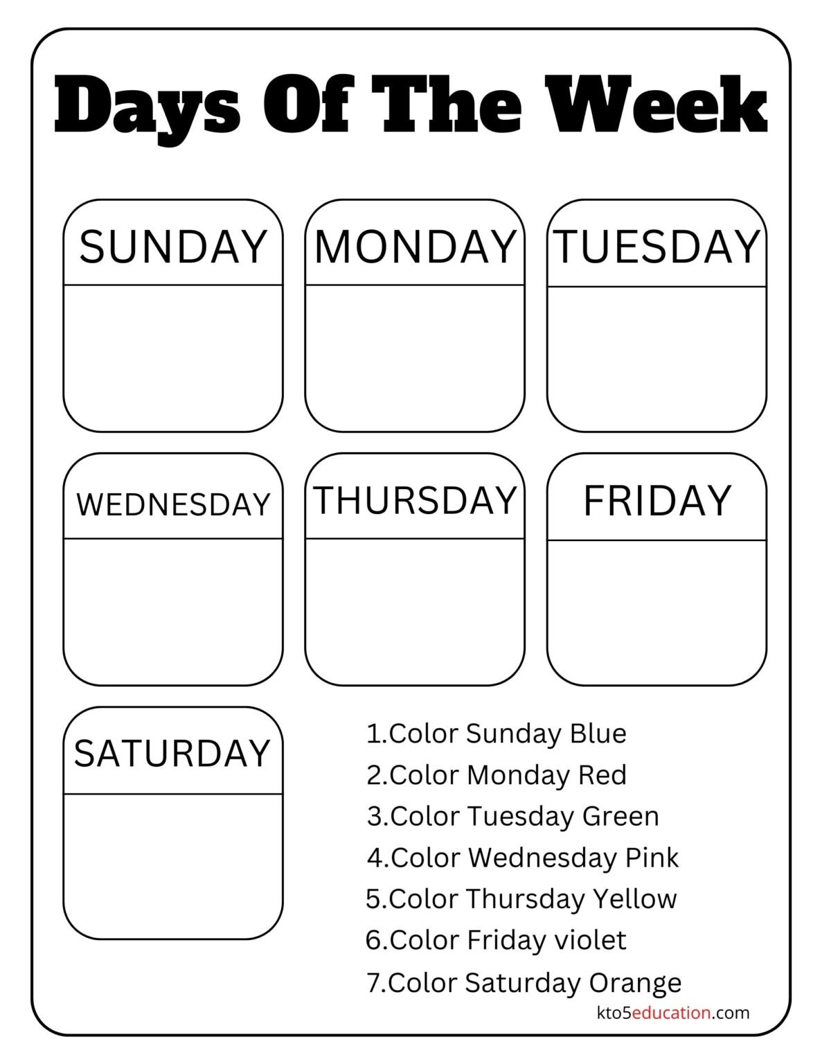 Free 7 Days In a Week Worksheet - Kto5Education