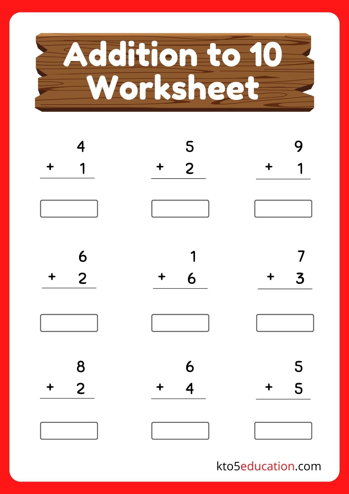 Addition To 10 Worksheets