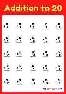 Addition To 20 Worksheets PDF