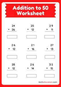 Addition To 50 Worksheets