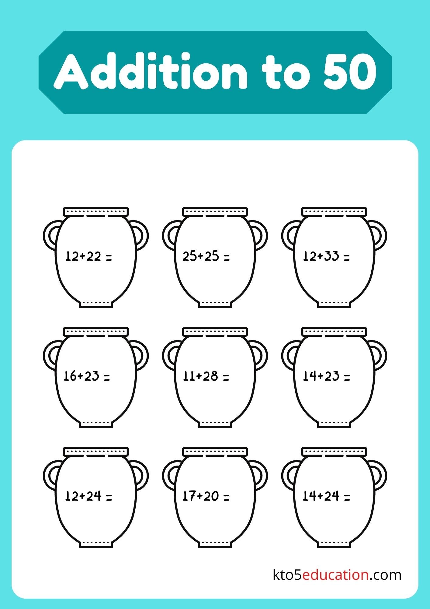 Addition To 50 Worksheets Free