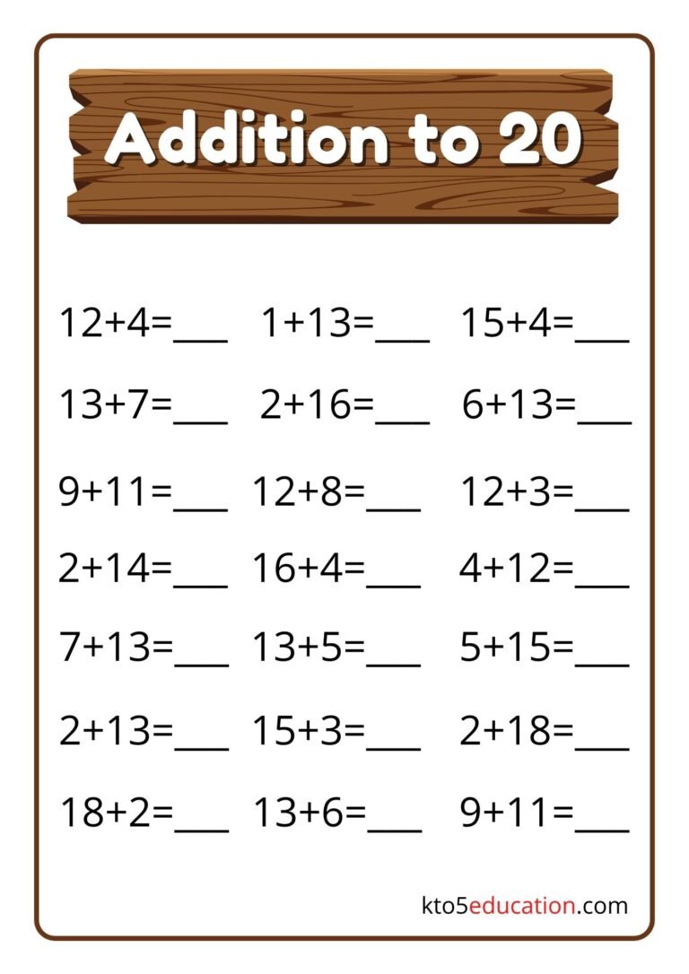 Addition Up To 20 Worksheets