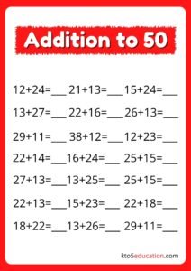 Addition Up To 50 Worksheets
