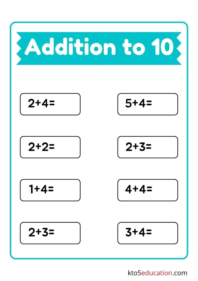 Addition Worksheets To 10