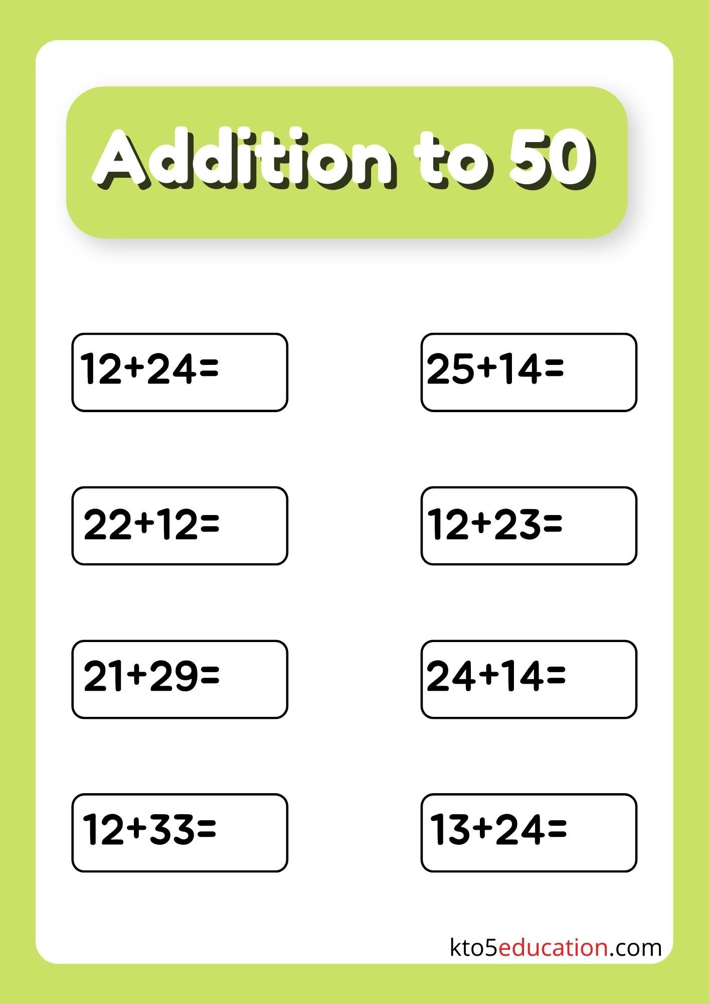 Addition Worksheets To 50