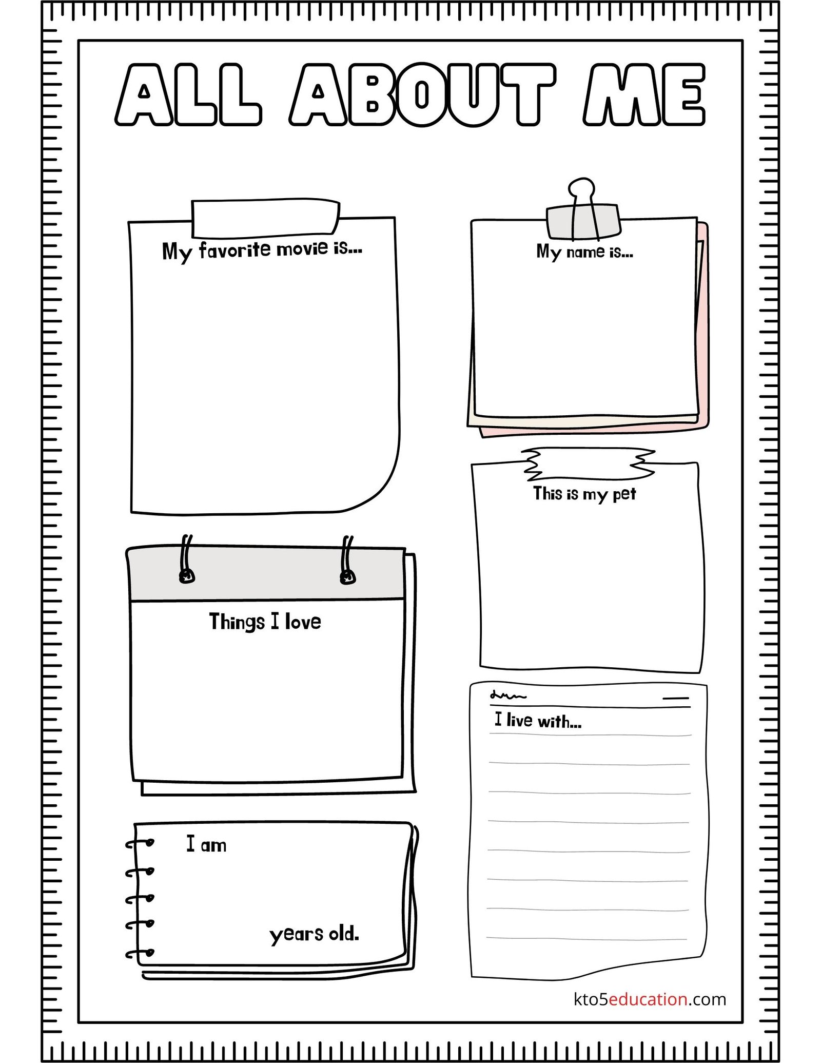 All About Me Kids Worksheets