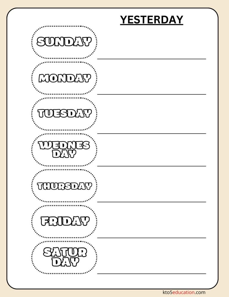 Free Days Of The Week For Kids Worksheet