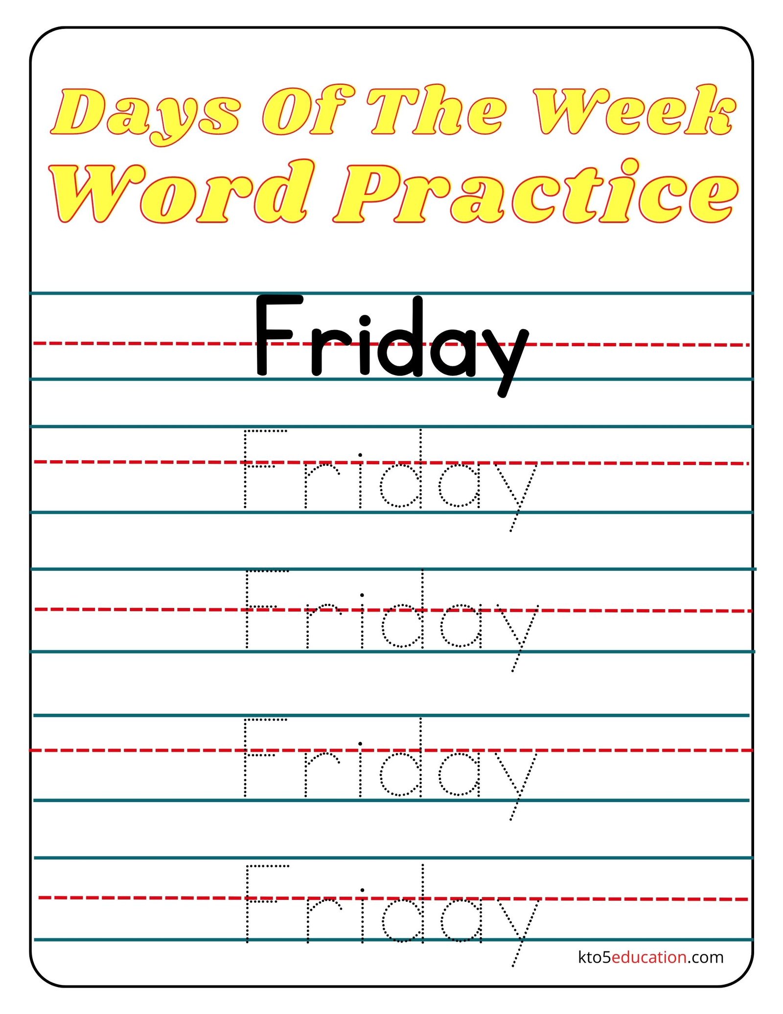 Days Of The Week Friday Word Practice Worksheet