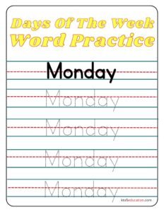 Days Of The Week Monday Word Practice Worksheet