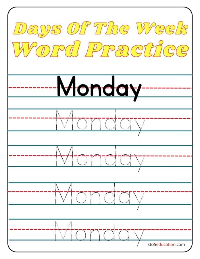 Days Of The Week Monday Word Practice Worksheet