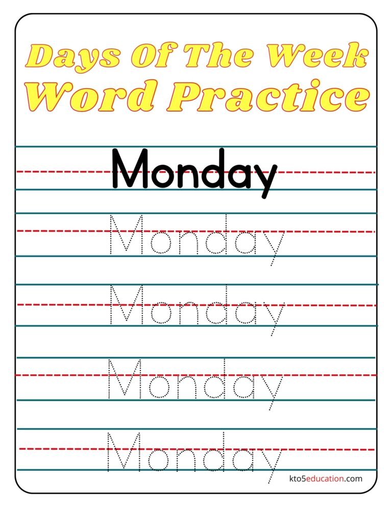 11.10Free Days Of The Week Monday Word Practice Worksheet