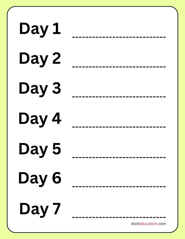 Free Days Of The Week Preschool Worksheet