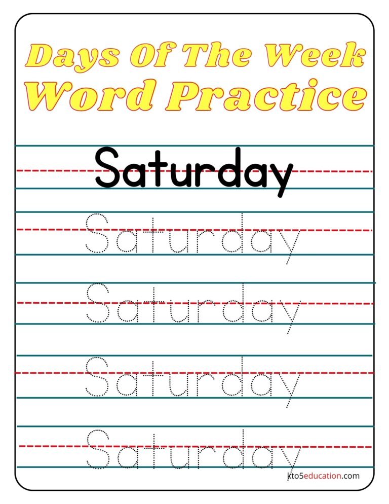 Free Days Of The Week Saturday Word Practice worksheet