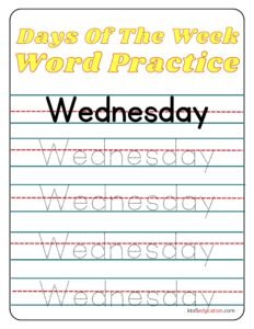 Days Of The Week Wednesday Word Practice Worksheet