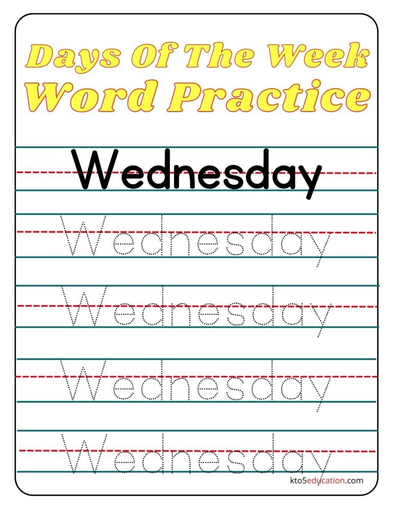 Free Days Of The Week Wednesday Word Practice Worksheet