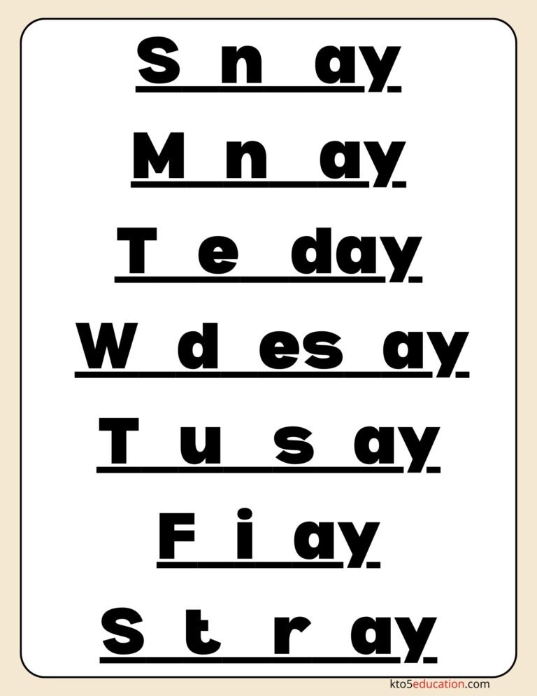 Free Days Of The Week Worksheet Preschool