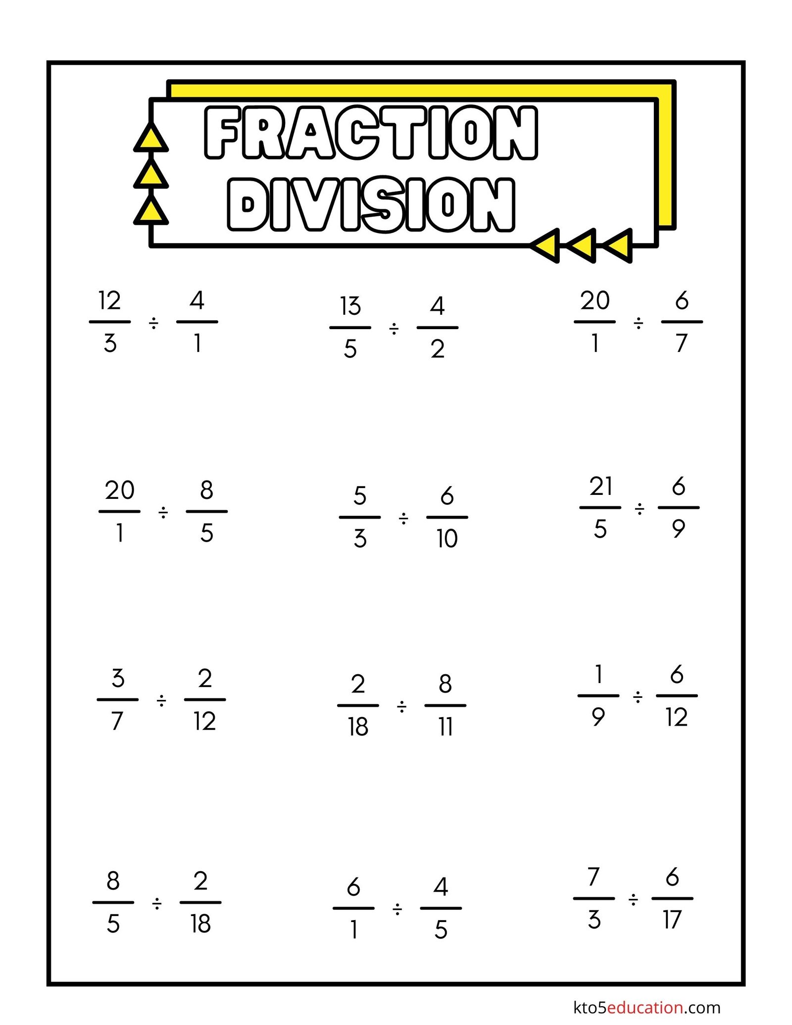Division Fractions Worksheets
