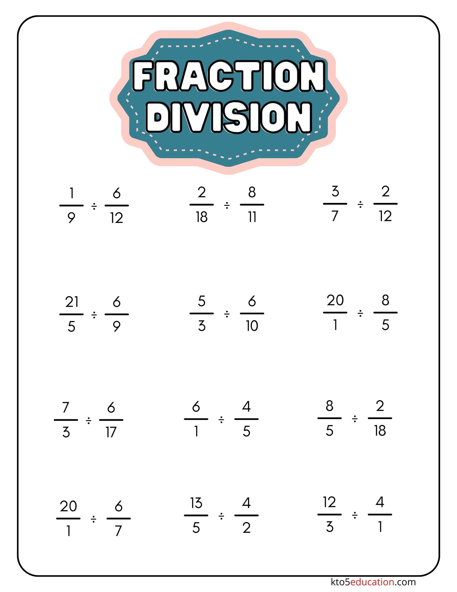 Division With Fractions Worksheet