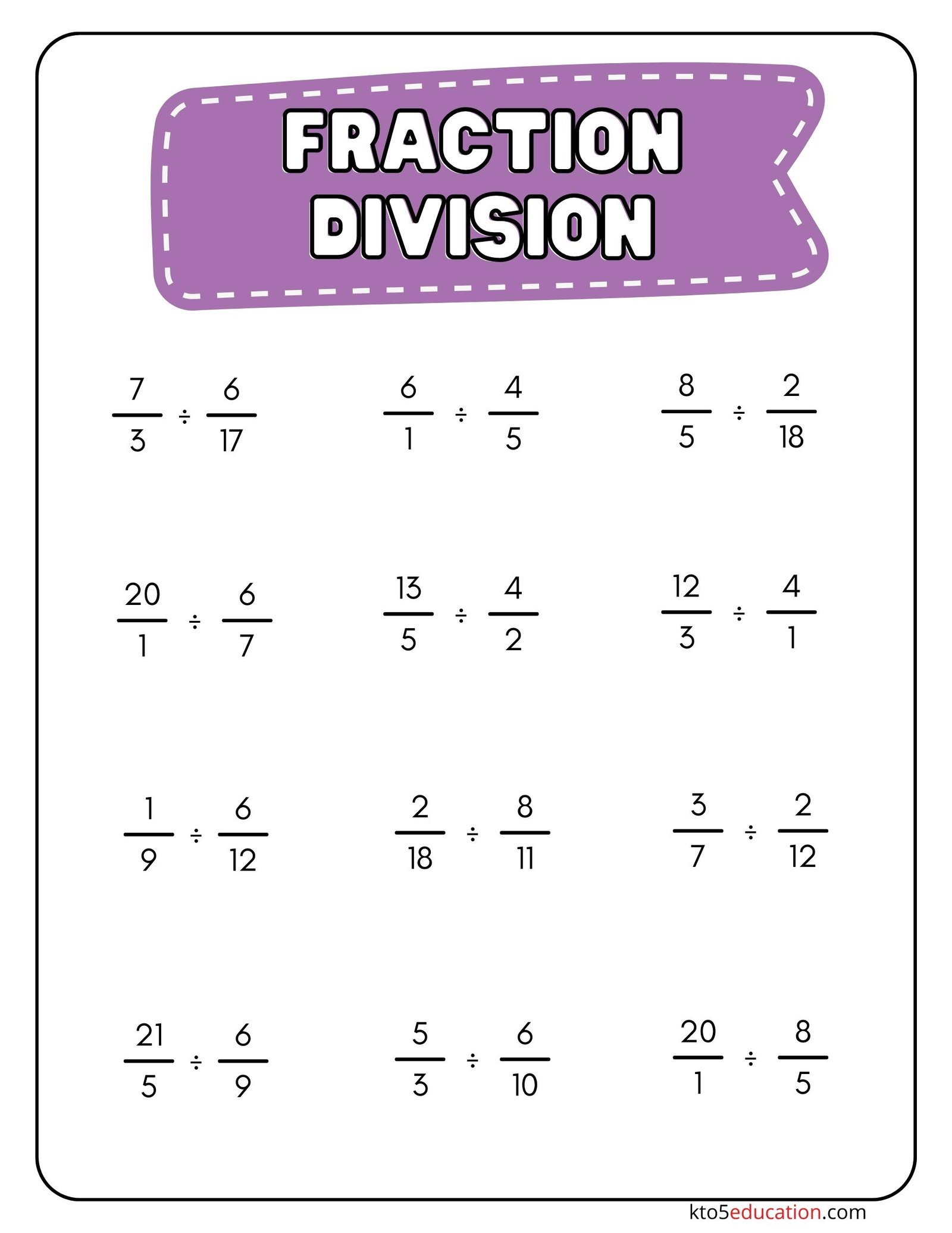 Fractions As Division Worksheets