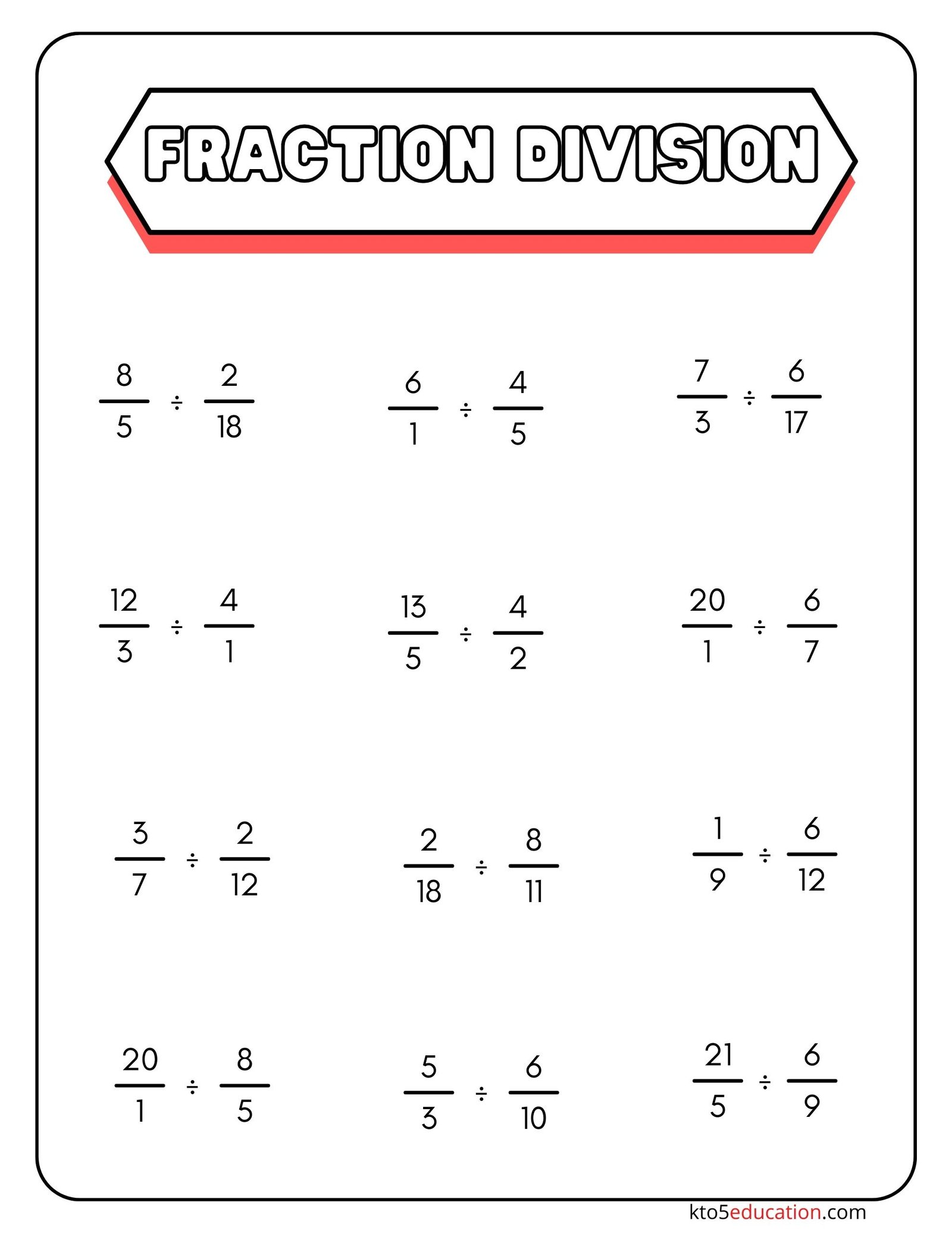 Fractions Division Worksheets