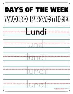 French Days Of The Week Monday Worksheet