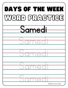 French Days Of The Week Saturday Worksheet