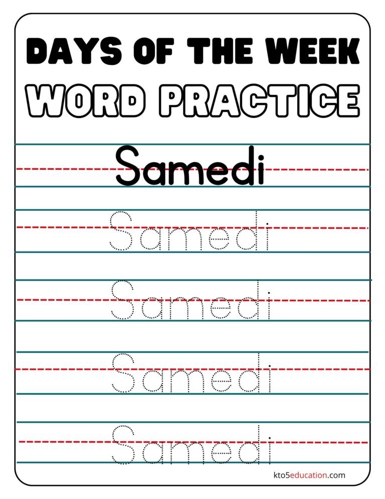 Free French Days Of The Week Saturday Worksheet