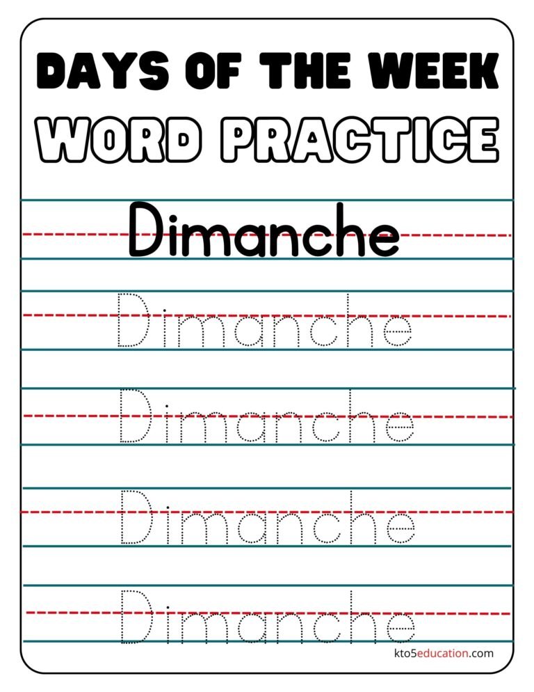 Free French Days Of The Week Sunday Worksheet