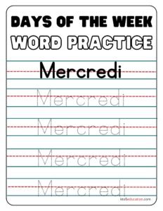 French Days Of The Week Wednesday Worksheet
