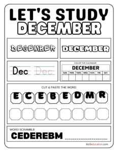 Let's Study December Worksheet