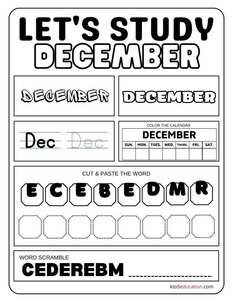 Free Let’s Study December Worksheet