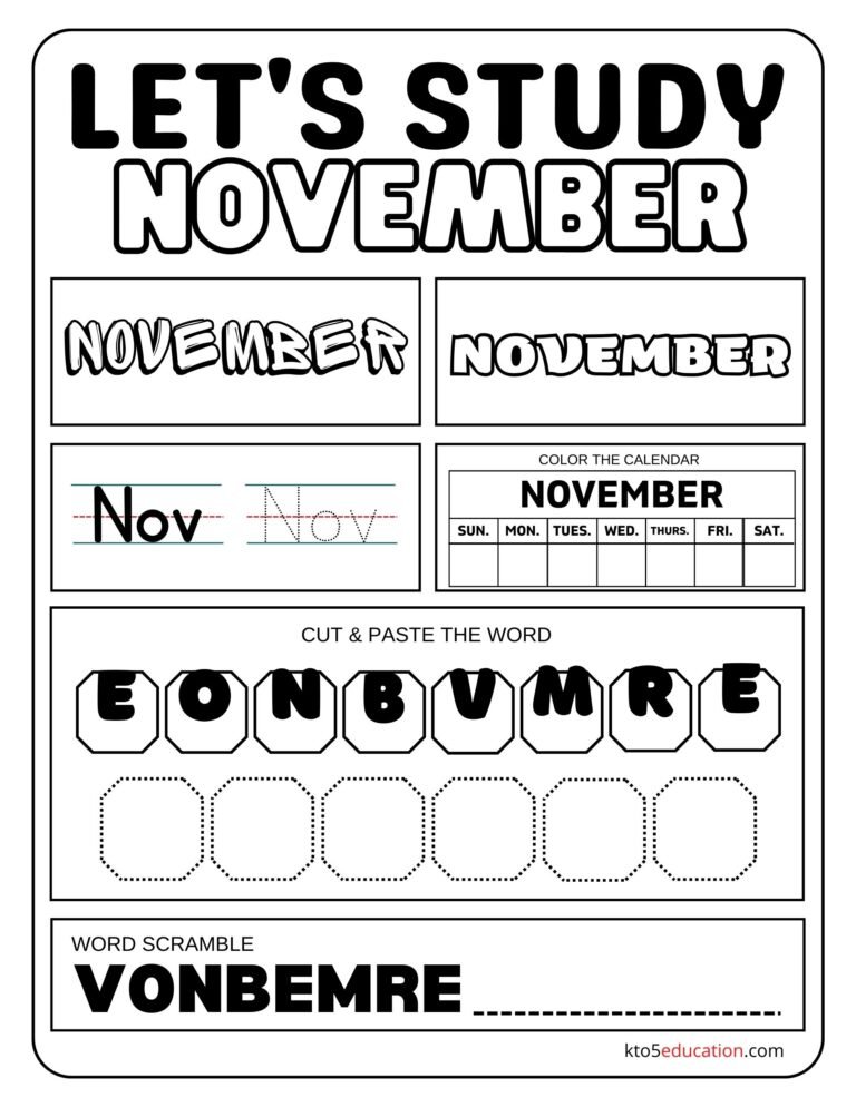 Free Let’s Study November Worksheet