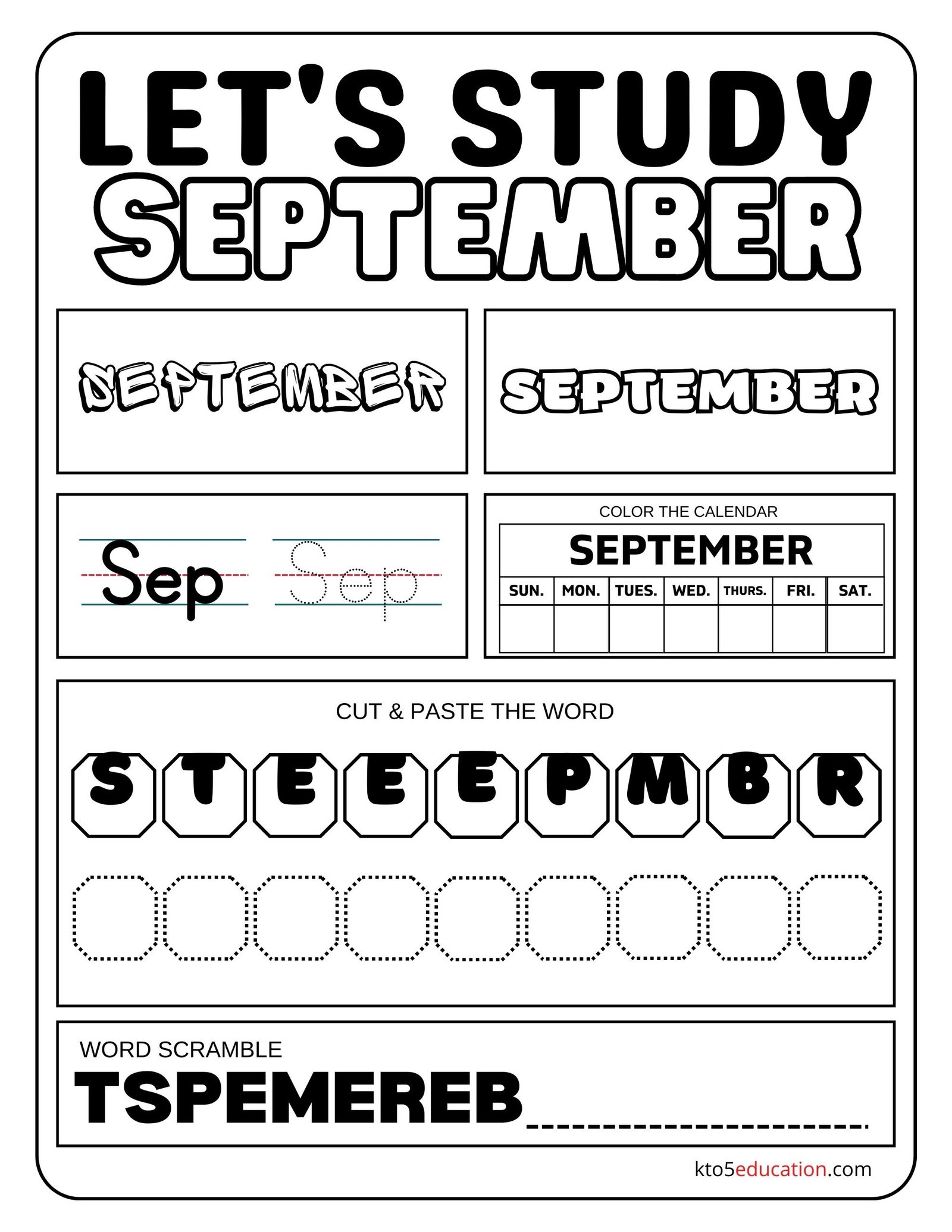 Let's Study September Worksheet