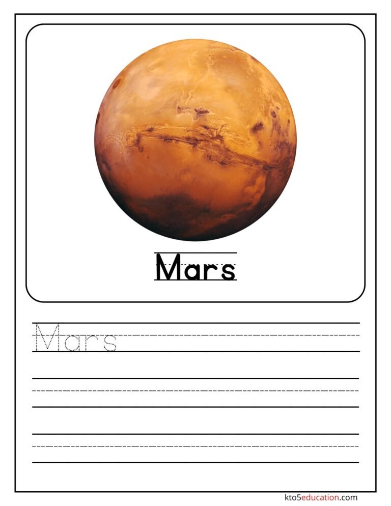 Free Mars Planet Name Practice in French Language Worksheet