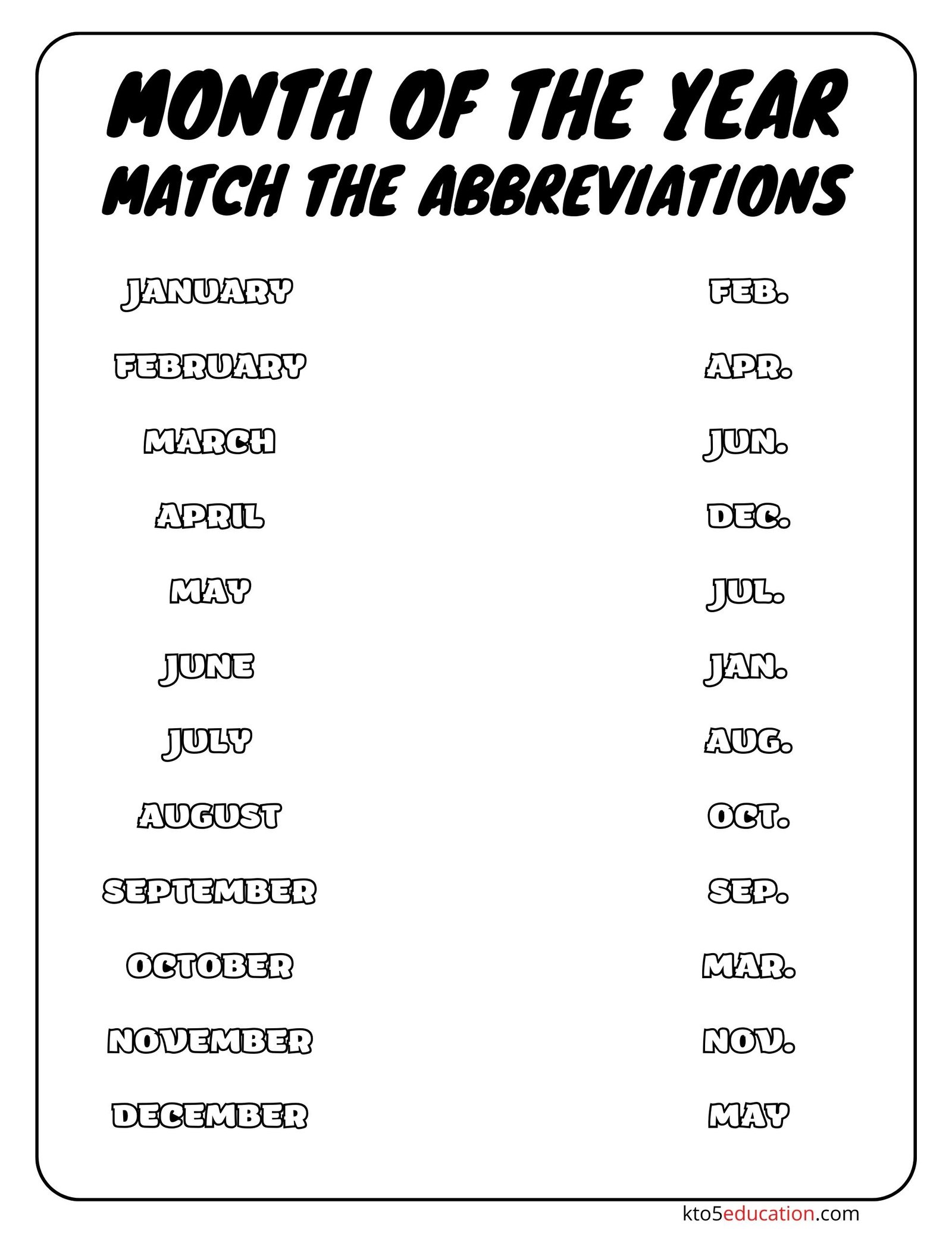 Match The Abbreviations Worksheet
